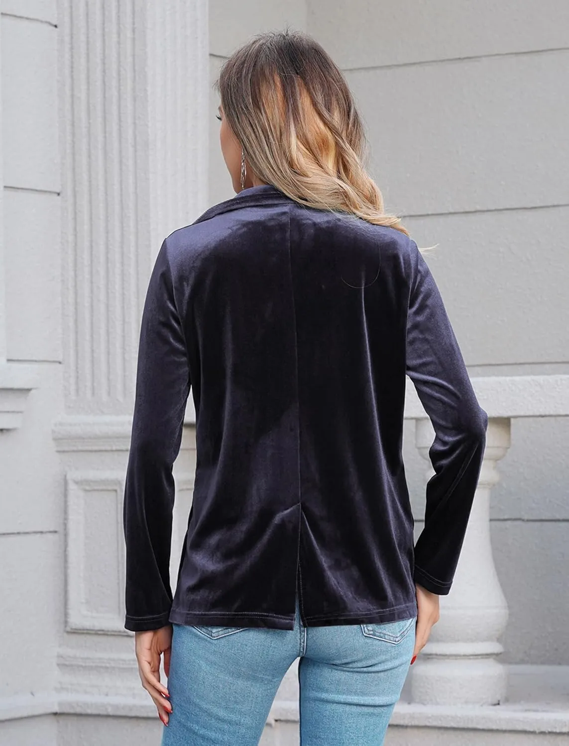 IDOPIP Women's Velvet Blazer Jacket Long Sleeve Lapel Open Front Cardigan Coat Casual Office Blazer Jacket Suits with Pockets