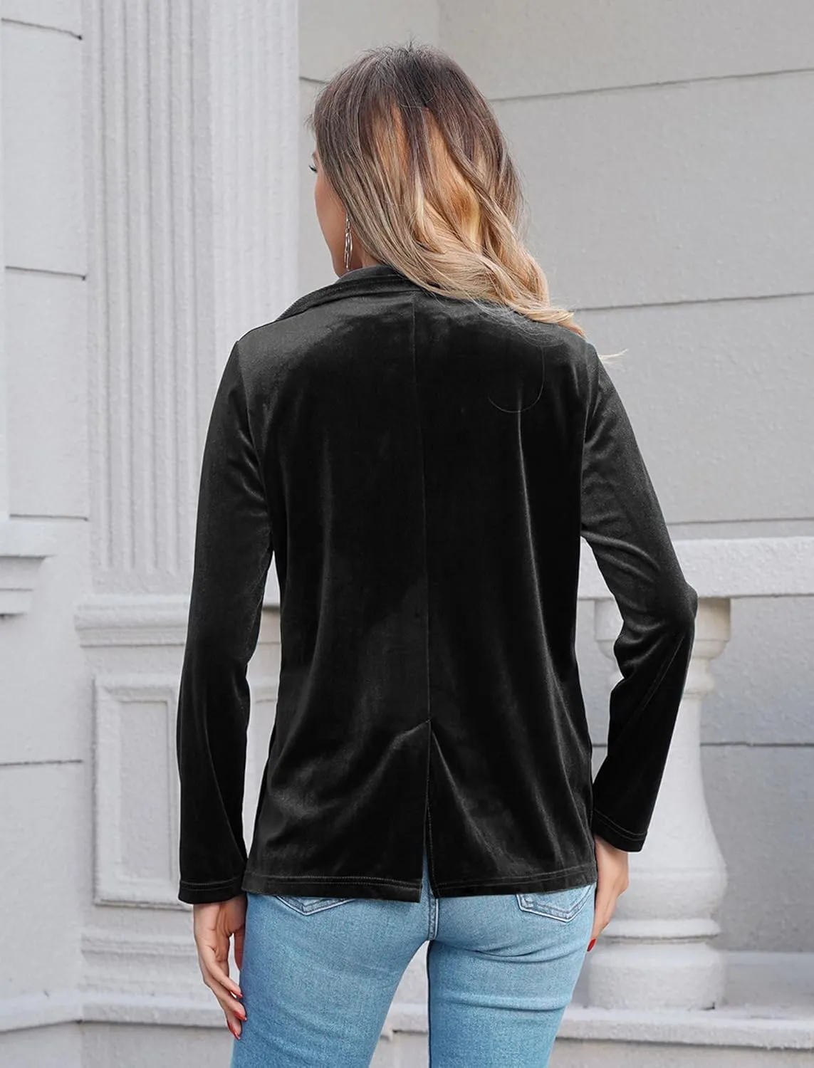 IDOPIP Women's Velvet Blazer Jacket Long Sleeve Lapel Open Front Cardigan Coat Casual Office Blazer Jacket Suits with Pockets