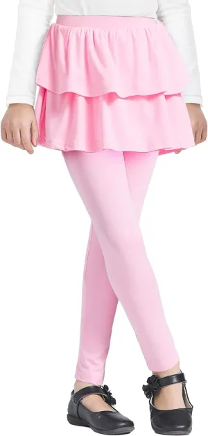 iLover Girl Leggings with Ruffle Skirt Pants Little Kids Skinny Stretch Ankle Length Pantskirt 4-12
