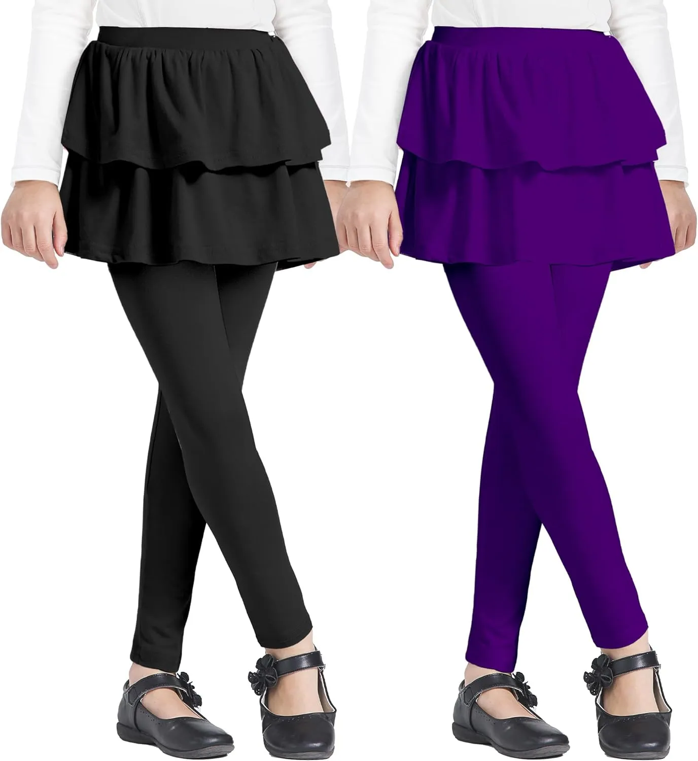 iLover Girl Leggings with Ruffle Skirt Pants Little Kids Skinny Stretch Ankle Length Pantskirt 4-12