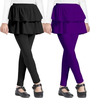 iLover Girl Leggings with Ruffle Skirt Pants Little Kids Skinny Stretch Ankle Length Pantskirt 4-12