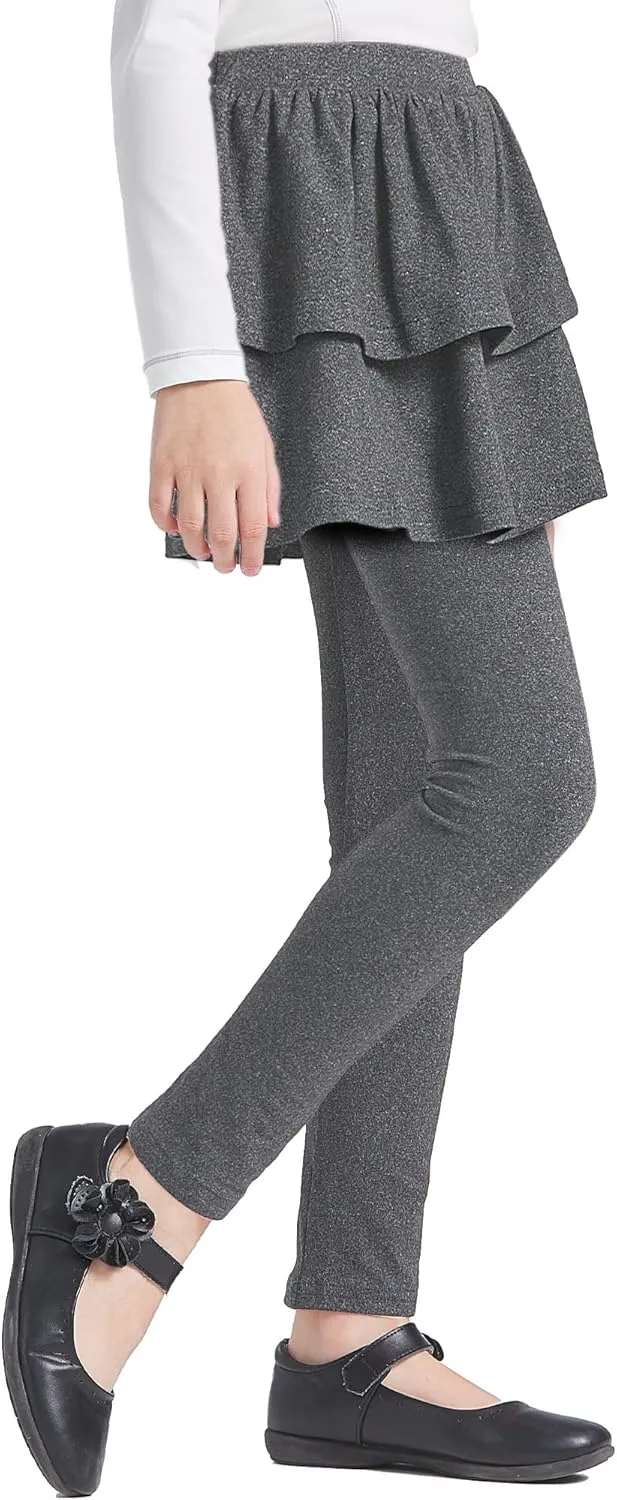 iLover Girl Leggings with Ruffle Skirt Pants Little Kids Skinny Stretch Ankle Length Pantskirt 4-12
