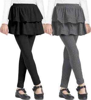 iLover Girl Leggings with Ruffle Skirt Pants Little Kids Skinny Stretch Ankle Length Pantskirt 4-12