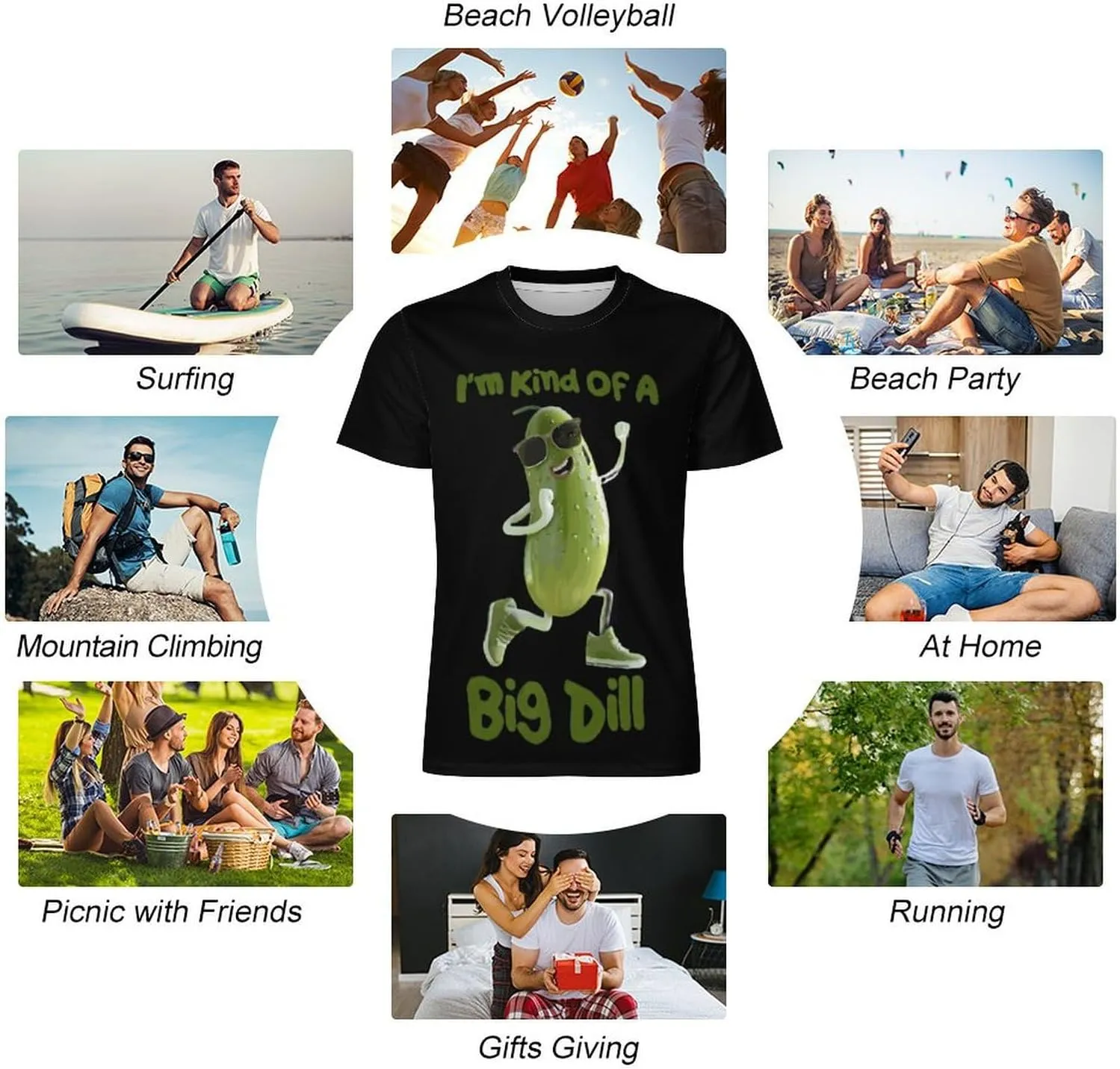 I'm Kind of A Big Dill Funny Pickle Men's Short Sleeve Tee Casual Crew Neck T-Shirts Summer Workout Tops Graphic