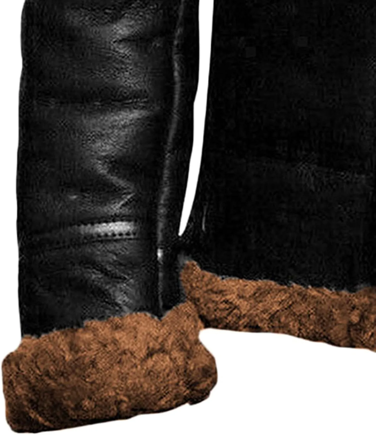 JEsilunmaMY Winter Fuzzy Sherpa Leather Coat for Men Fleece Lined Fur Collar Motorcycle Jacket Warm Thicken Bomber Overcoat