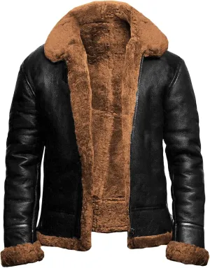JEsilunmaMY Winter Fuzzy Sherpa Leather Coat for Men Fleece Lined Fur Collar Motorcycle Jacket Warm Thicken Bomber Overcoat