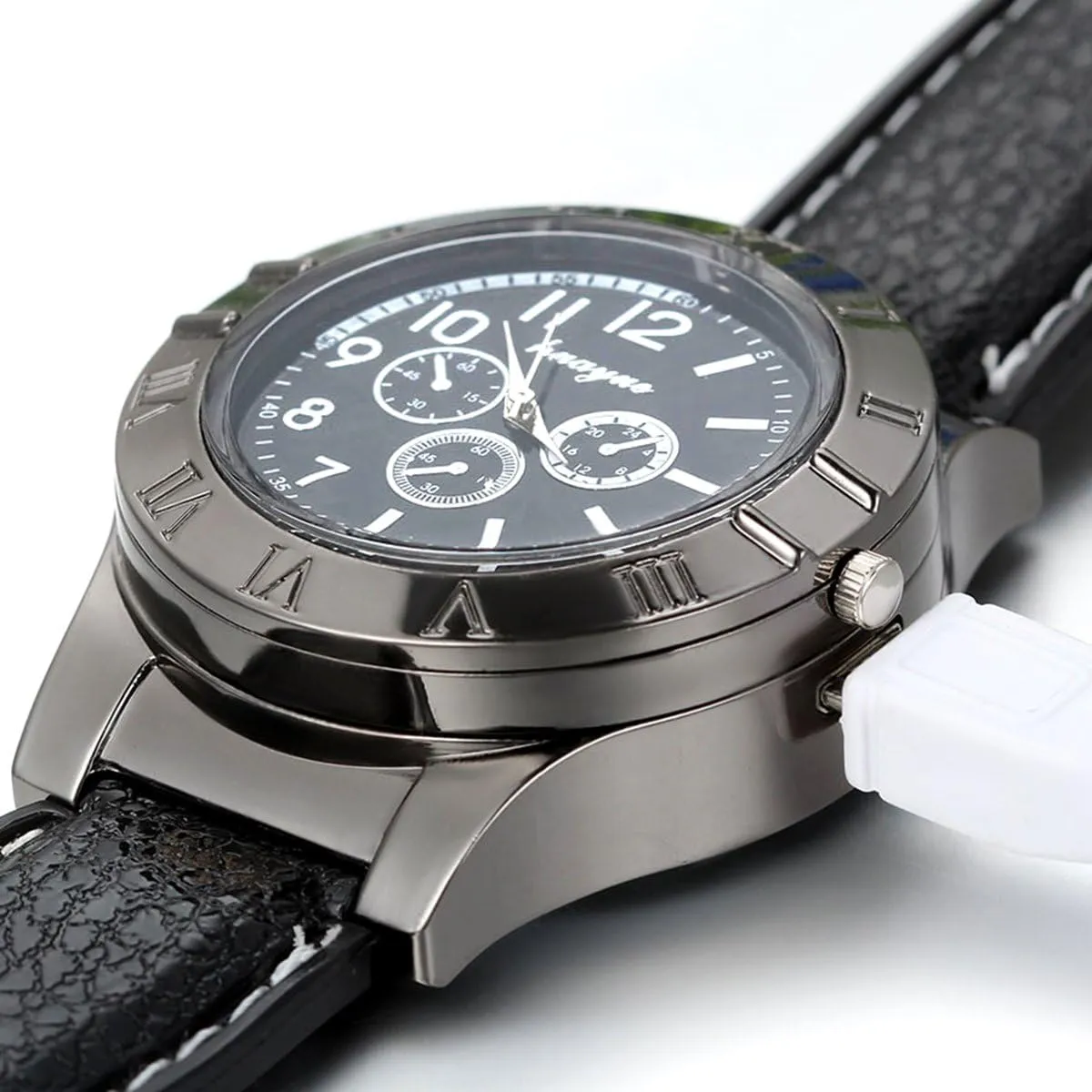 JewelryWe Mens Novelty Cigarette Lighter Watch USB Charging Windproof Quartz Wrist Watch