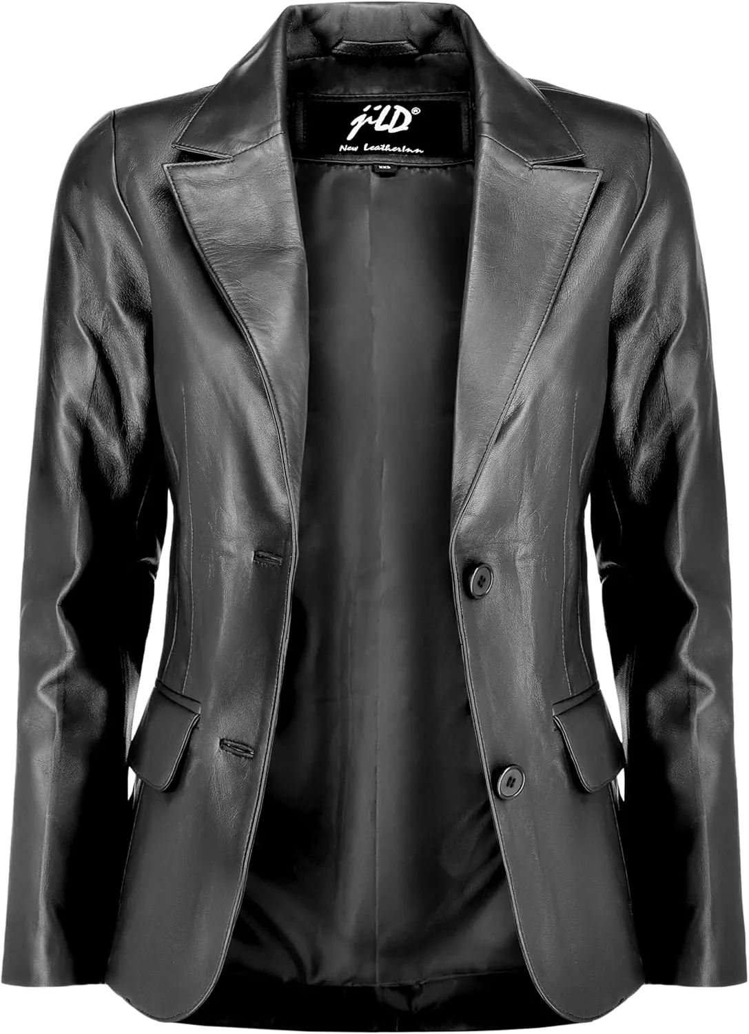 Jild Classic 2-Button Lambskin Leather Blazer Women - Casual Coat Long Sleeves Suit Style Leather Jacket Women