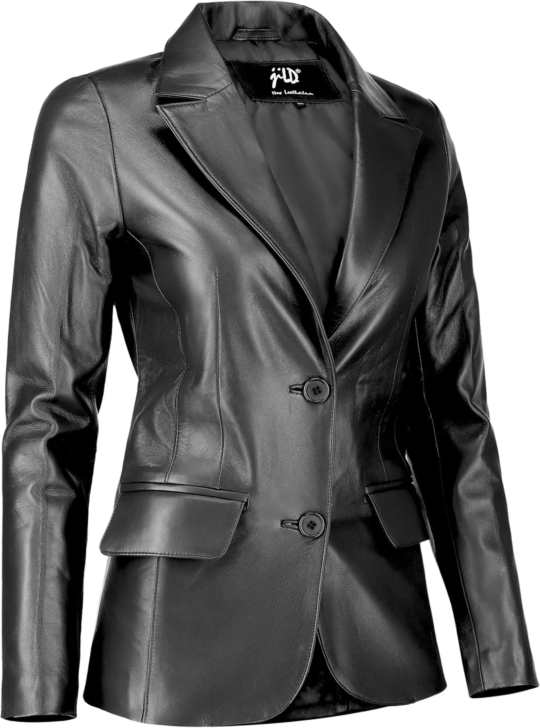 Jild Classic 2-Button Lambskin Leather Blazer Women - Casual Coat Long Sleeves Suit Style Leather Jacket Women