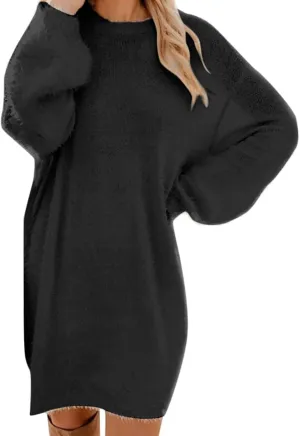 JJHAEVDY Sweater Dresses for Women 2025 Long Sleeve Crewneck Dress Solid Casual Dresses Fall Fuzzy Dresses Winter Loose Dress