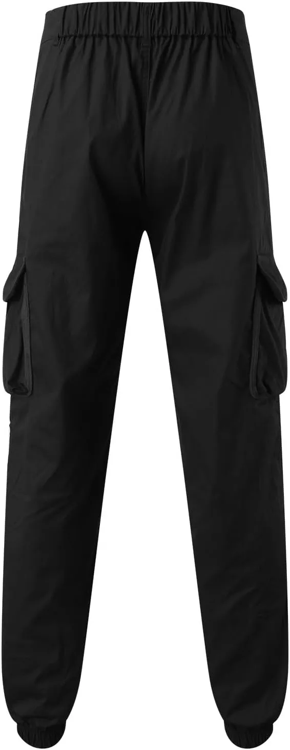 Jogger Cargo Pants Men Elastic Waist Work Pants Casual Plain Tapered Trousers Outdoor Sports Pants with Button Pocket