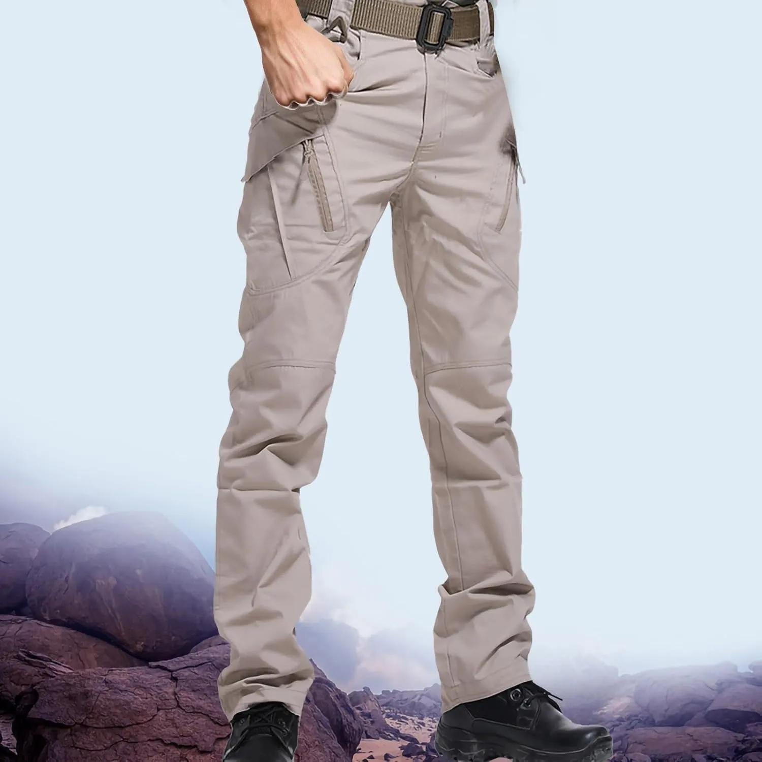 Joggers Pants Man Regular Big and Tall Solid Twill Cargo Pants Multi Pockets Work Utility Straight Legs Trousers