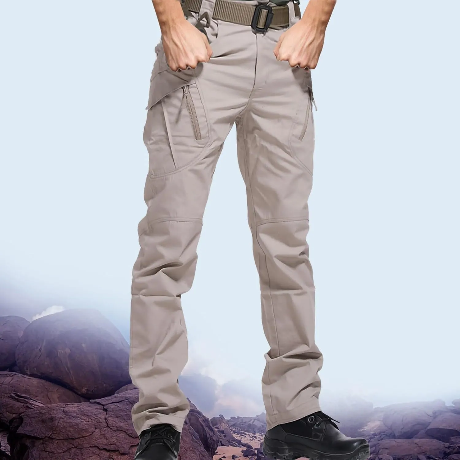 Joggers Pants Man Regular Big and Tall Solid Twill Cargo Pants Multi Pockets Work Utility Straight Legs Trousers