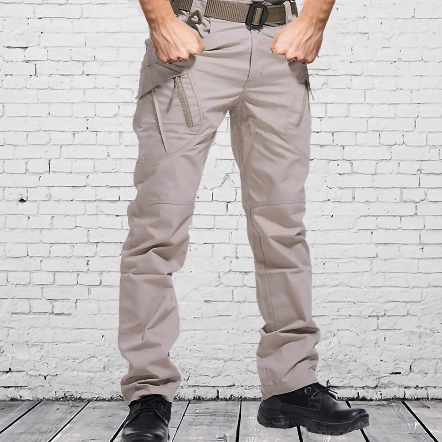 Joggers Pants Man Regular Big and Tall Solid Twill Cargo Pants Multi Pockets Work Utility Straight Legs Trousers