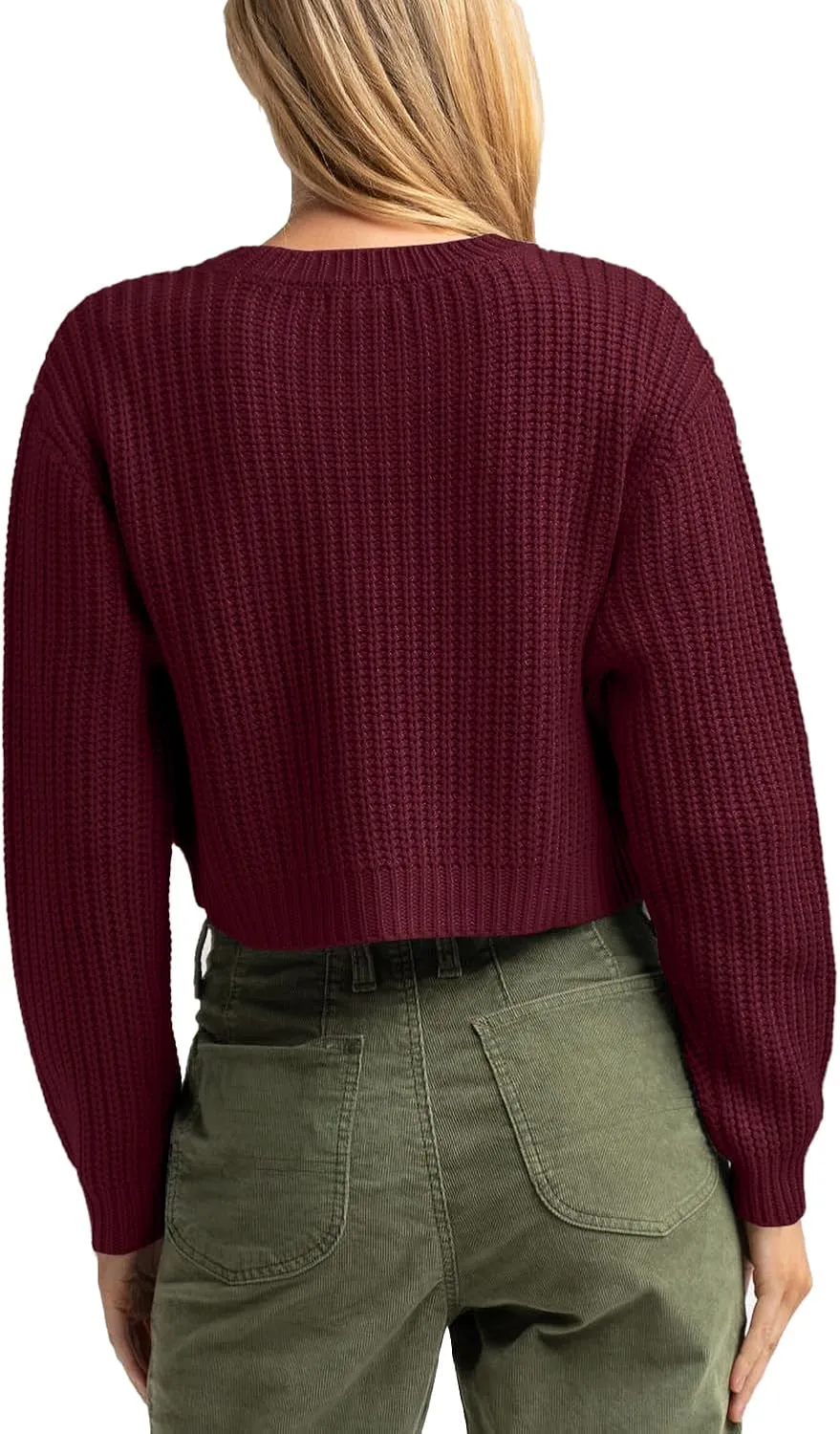Jumppmile Women's Cropped Sweater Knit Long Sleeve Crewneck Soft Pullover Sweater Top