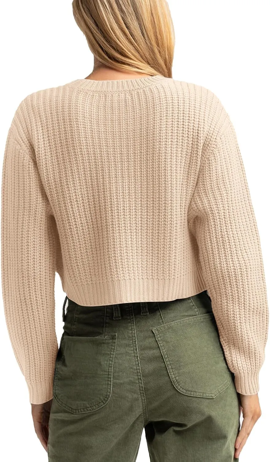 Jumppmile Women's Cropped Sweater Knit Long Sleeve Crewneck Soft Pullover Sweater Top