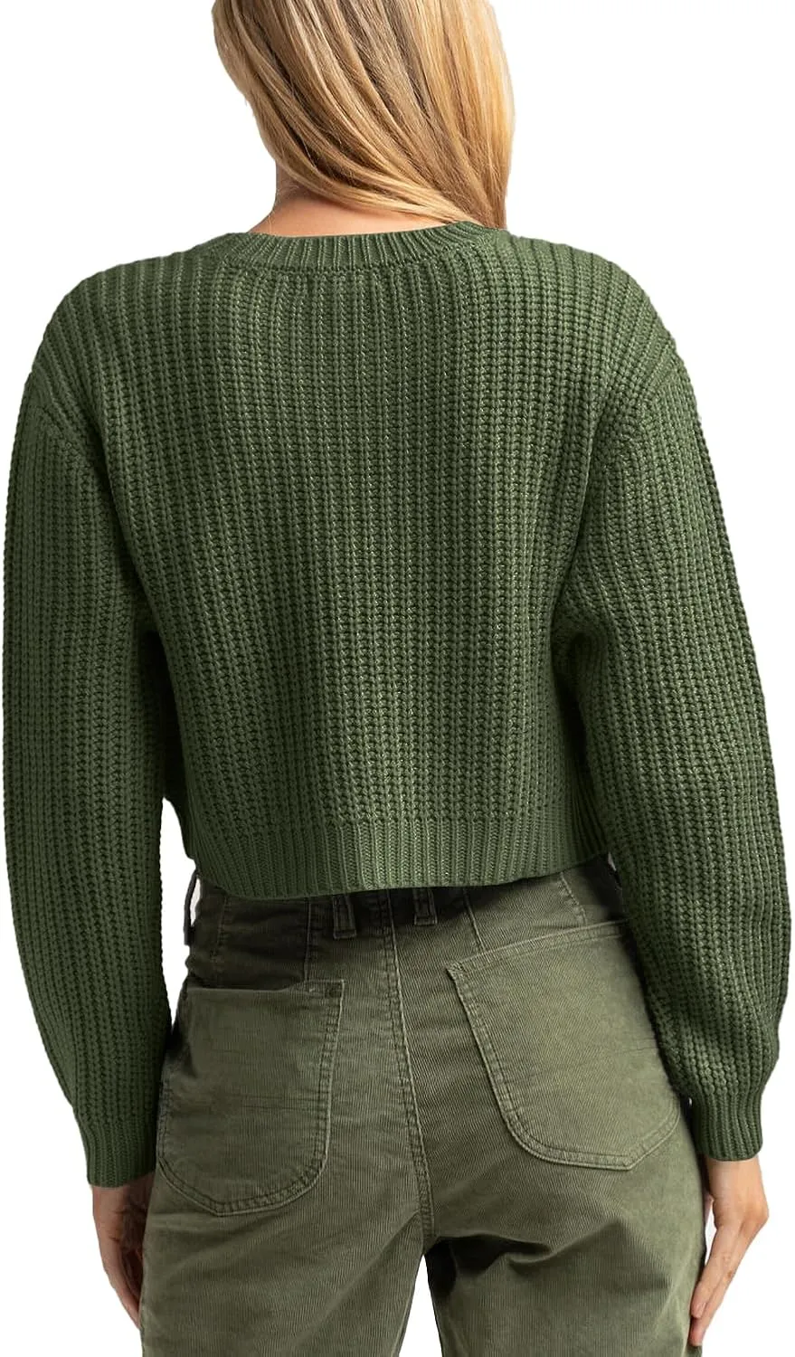 Jumppmile Women's Cropped Sweater Knit Long Sleeve Crewneck Soft Pullover Sweater Top