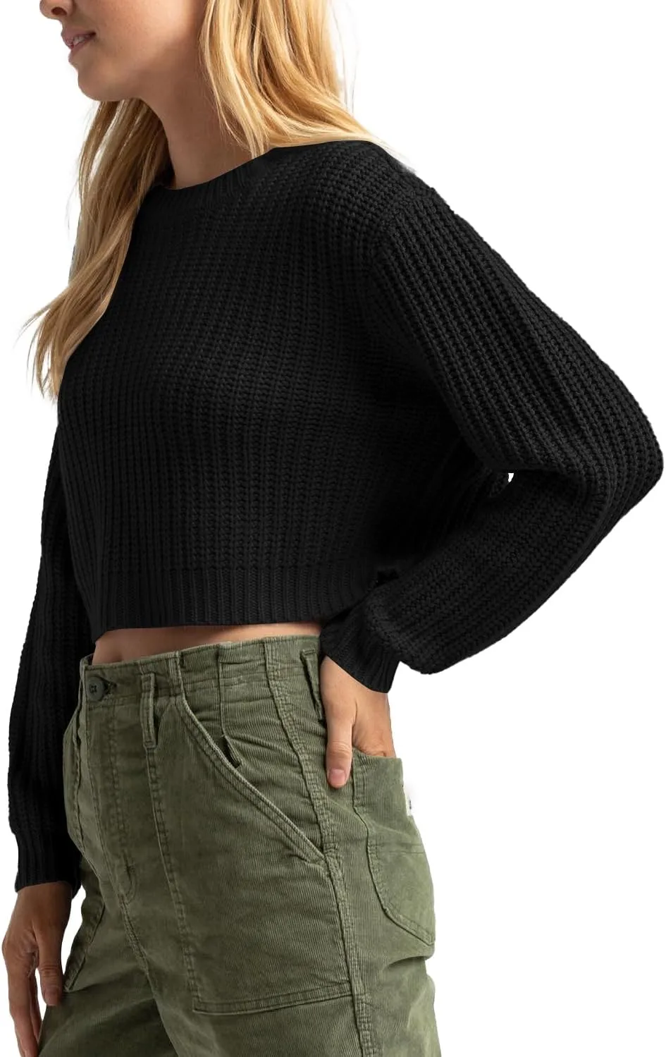 Jumppmile Women's Cropped Sweater Knit Long Sleeve Crewneck Soft Pullover Sweater Top