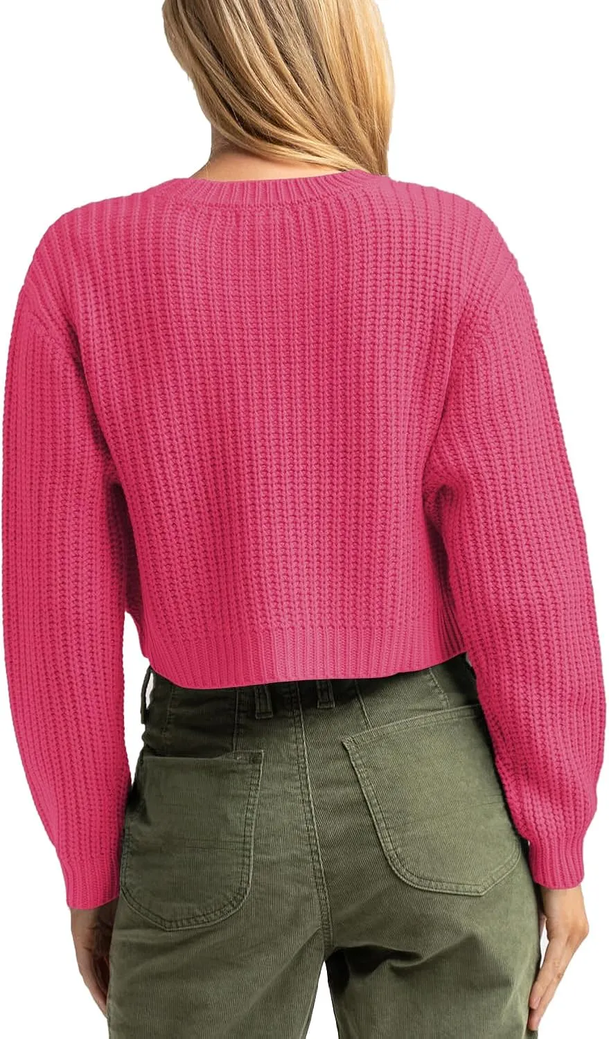 Jumppmile Women's Cropped Sweater Knit Long Sleeve Crewneck Soft Pullover Sweater Top
