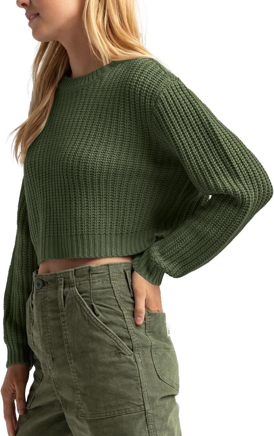 Jumppmile Women's Cropped Sweater Knit Long Sleeve Crewneck Soft Pullover Sweater Top