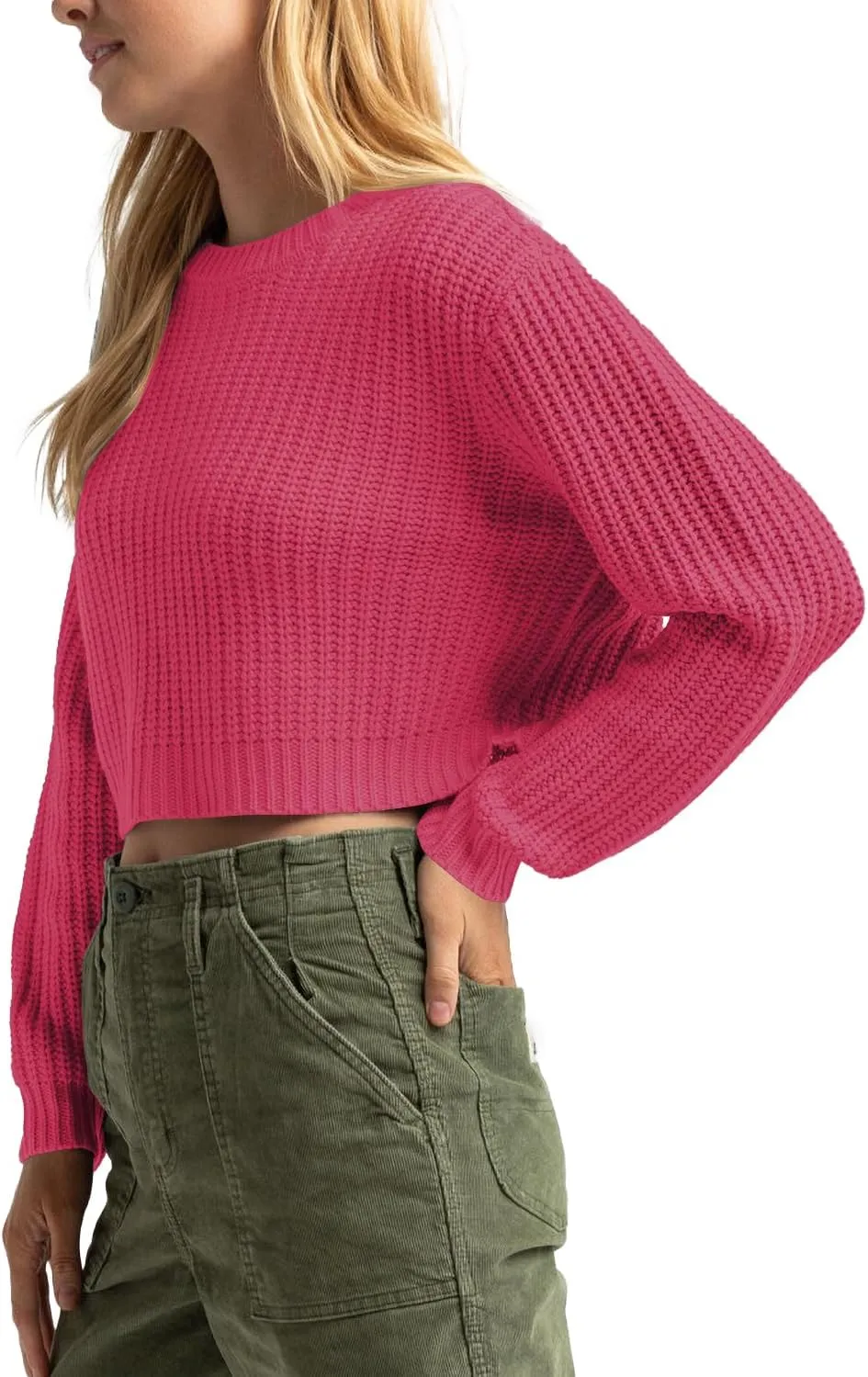 Jumppmile Women's Cropped Sweater Knit Long Sleeve Crewneck Soft Pullover Sweater Top