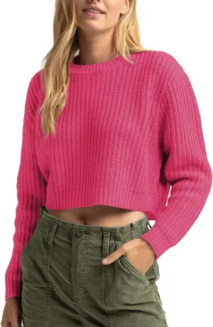 Jumppmile Women's Cropped Sweater Knit Long Sleeve Crewneck Soft Pullover Sweater Top