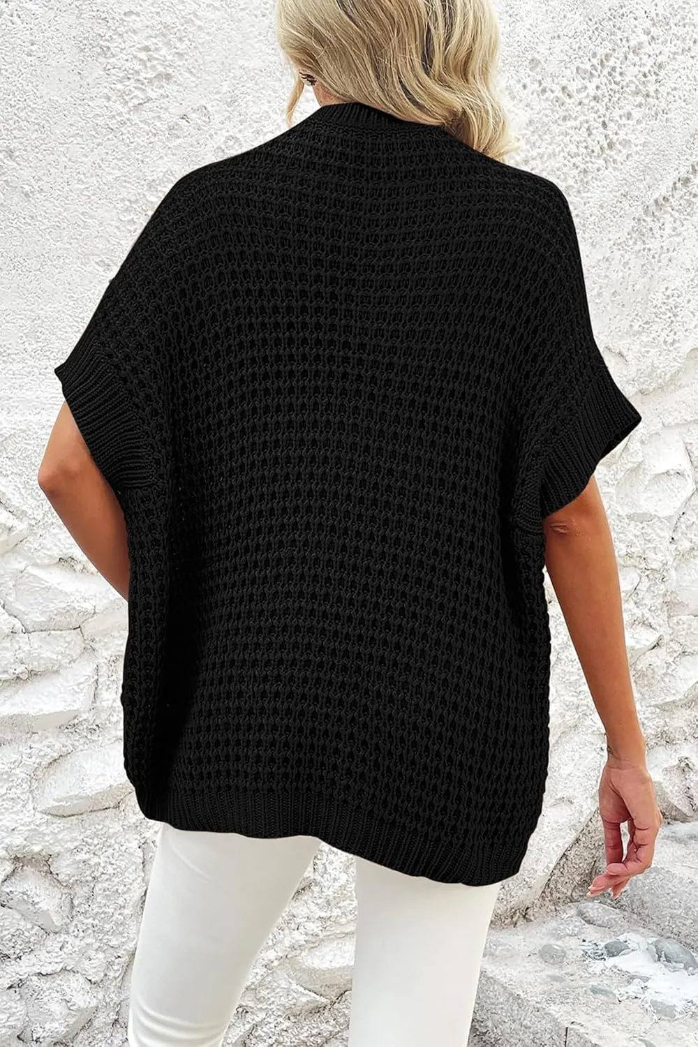 Jumppmile Women's Short Sleeve Waffle Knit Batwing Sleeve Sweater Pullover Sleeveless Oversized Sweater
