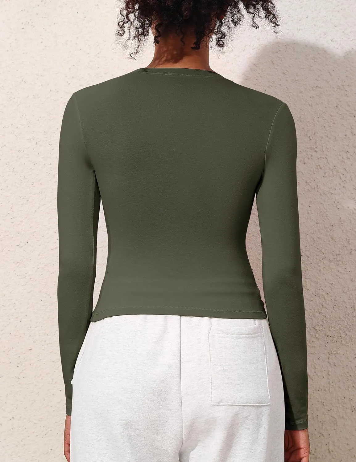kayamiya Women's Basic Long Sleeve Cotton Shirts Tight Fit Fall Crewneck Trendy Y2K Crop Tops
