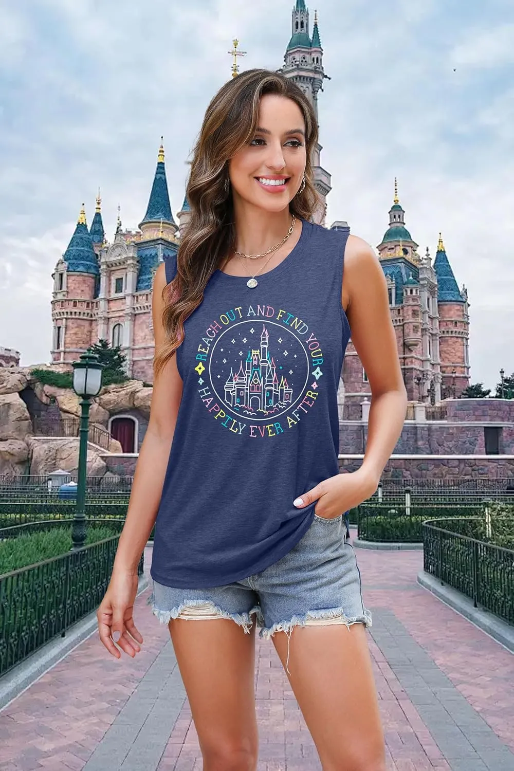 KIDDAD Magic Kingdom Tank Tops for Women: Magical Shirts Fairy Castle Shirt Family Vacation Vest Summer Sleeveless Tops