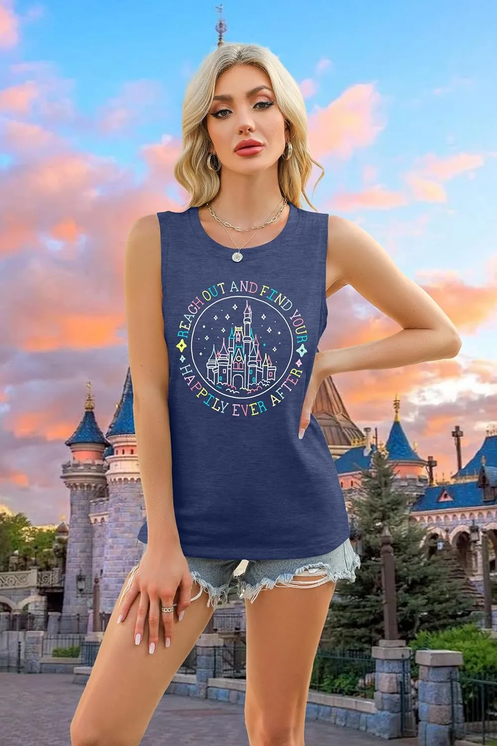 KIDDAD Magic Kingdom Tank Tops for Women: Magical Shirts Fairy Castle Shirt Family Vacation Vest Summer Sleeveless Tops