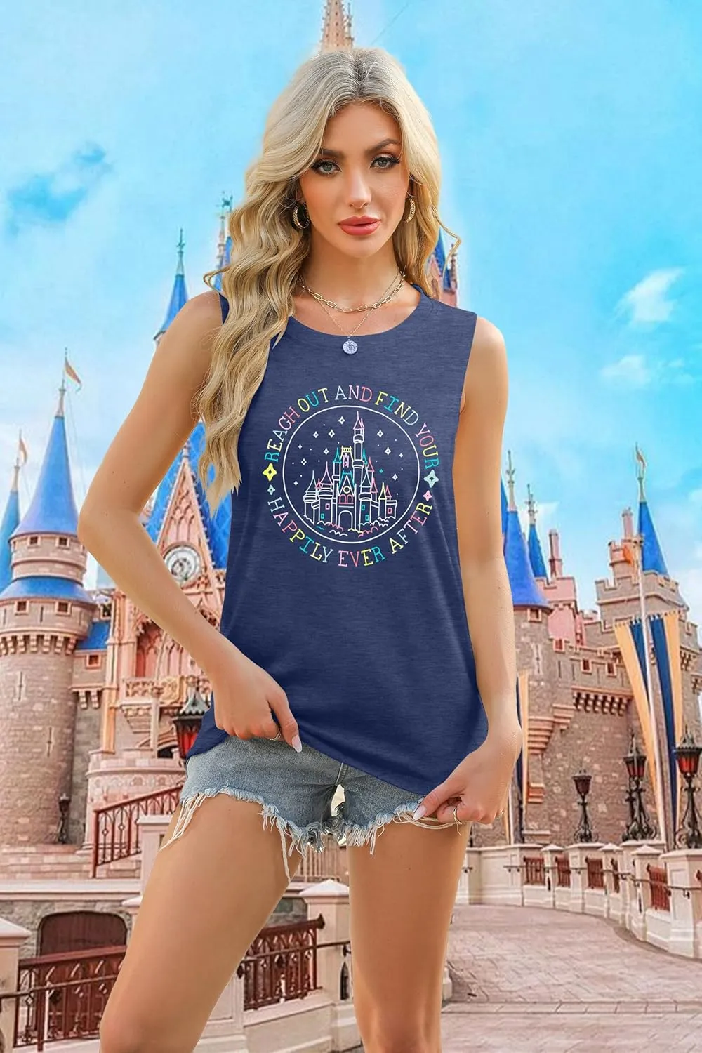 KIDDAD Magic Kingdom Tank Tops for Women: Magical Shirts Fairy Castle Shirt Family Vacation Vest Summer Sleeveless Tops