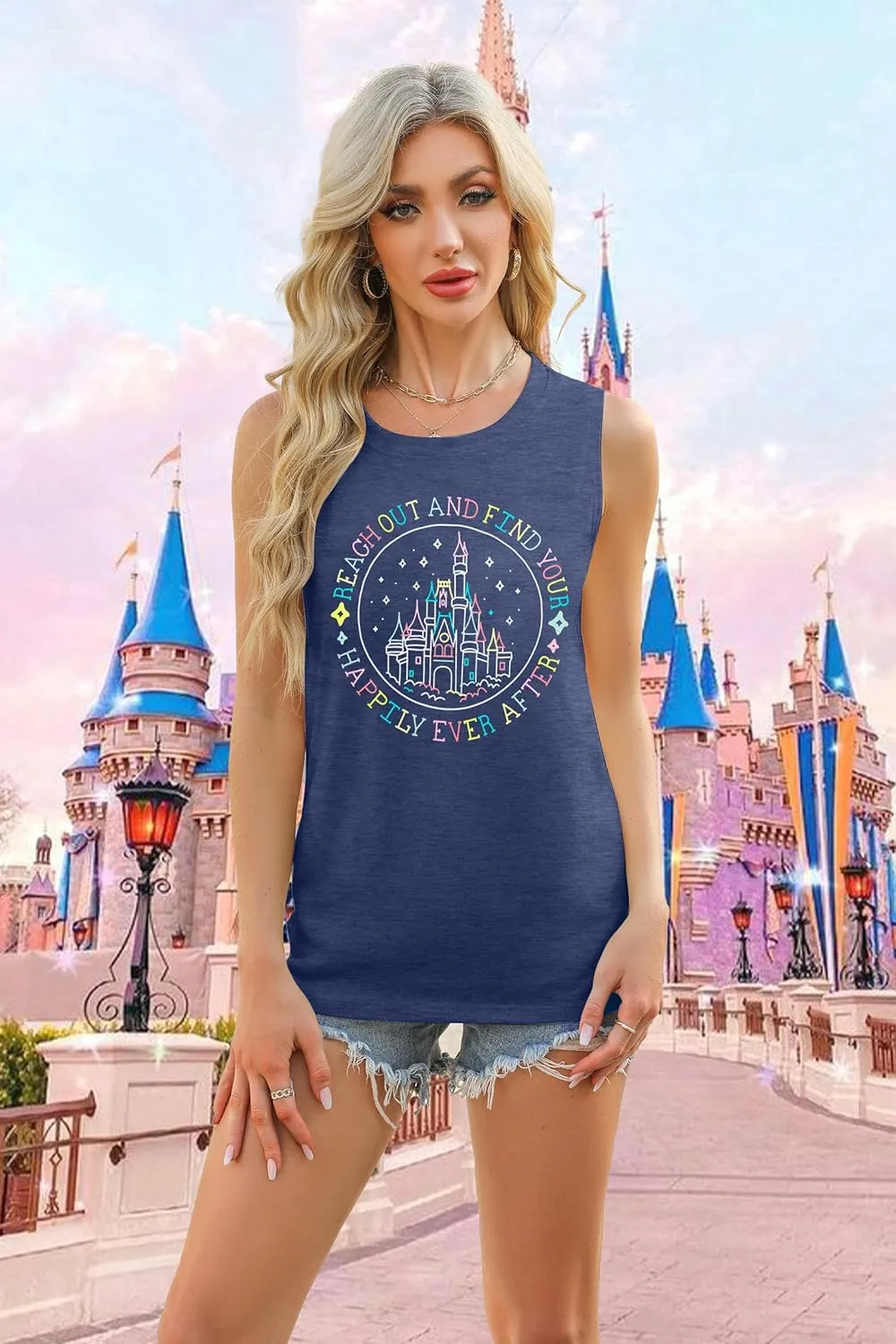 KIDDAD Magic Kingdom Tank Tops for Women: Magical Shirts Fairy Castle Shirt Family Vacation Vest Summer Sleeveless Tops