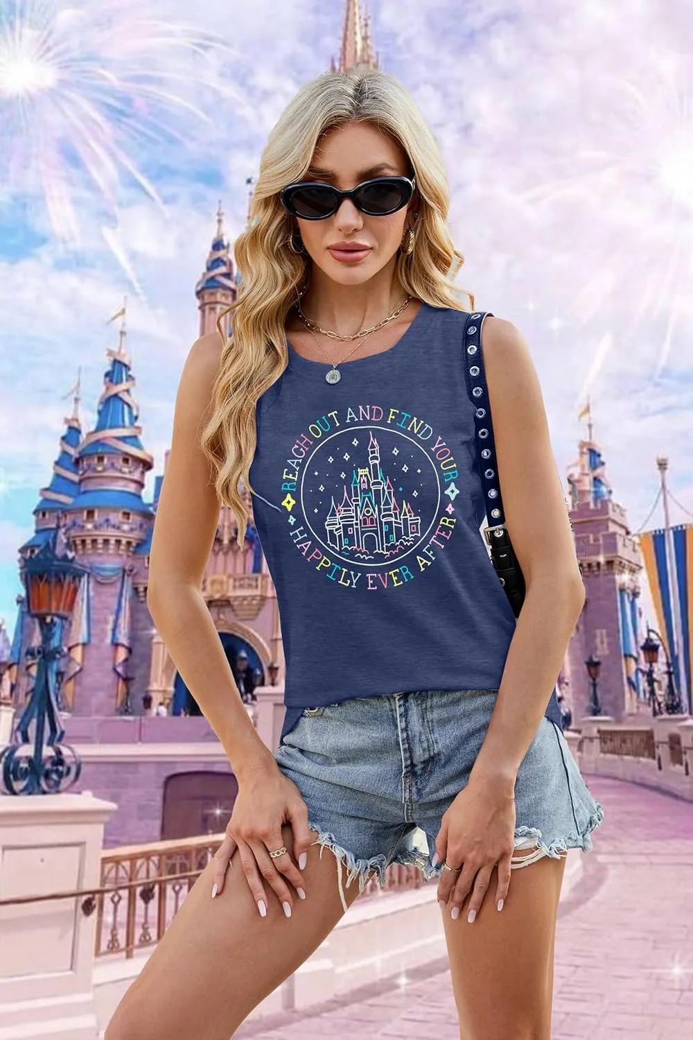 KIDDAD Magic Kingdom Tank Tops for Women: Magical Shirts Fairy Castle Shirt Family Vacation Vest Summer Sleeveless Tops