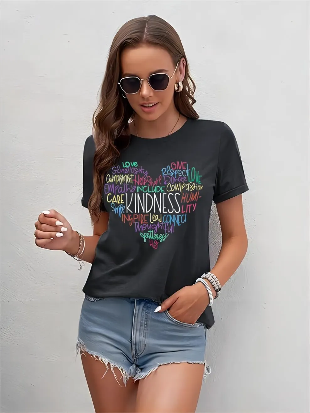 Kindness Shirt for Women Summer Casual Short Sleeve Inspirational Tee Tops