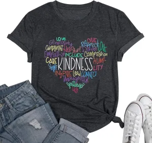 Kindness Shirt for Women Summer Casual Short Sleeve Inspirational Tee Tops