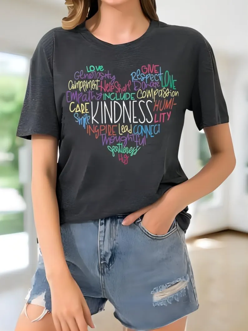 Kindness Shirt for Women Summer Casual Short Sleeve Inspirational Tee Tops
