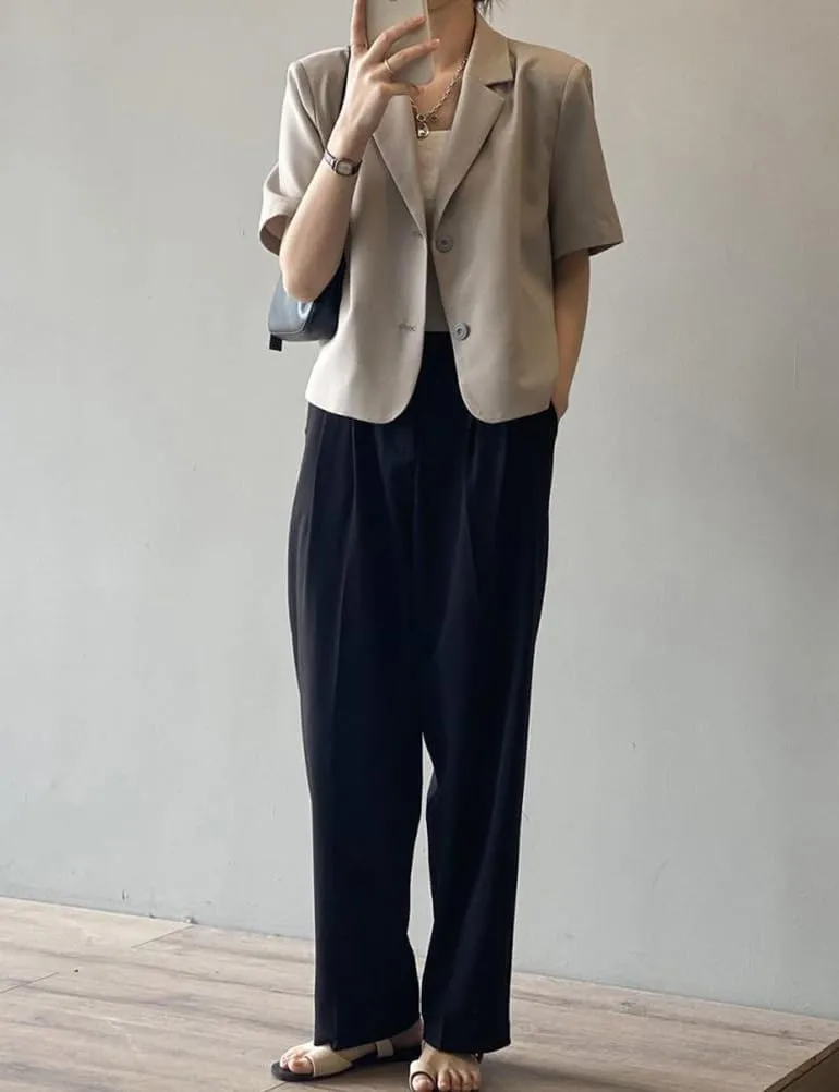 Kinghua Cropped Blazers for Women Spring Summer Short Sleeve Jackets Casual Lightweight Work Office Blazer Tops