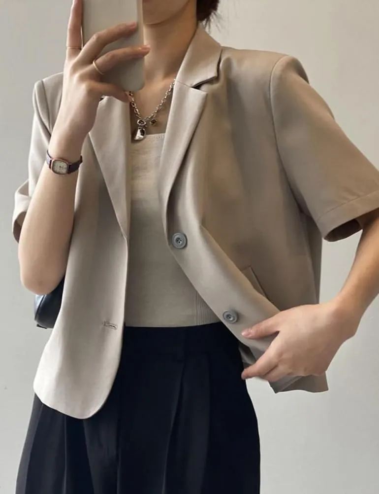 Kinghua Cropped Blazers for Women Spring Summer Short Sleeve Jackets Casual Lightweight Work Office Blazer Tops