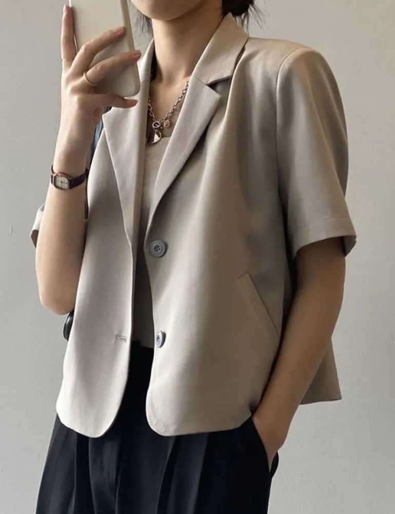 Kinghua Cropped Blazers for Women Spring Summer Short Sleeve Jackets Casual Lightweight Work Office Blazer Tops