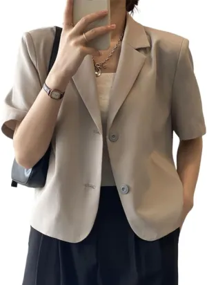 Kinghua Cropped Blazers for Women Spring Summer Short Sleeve Jackets Casual Lightweight Work Office Blazer Tops