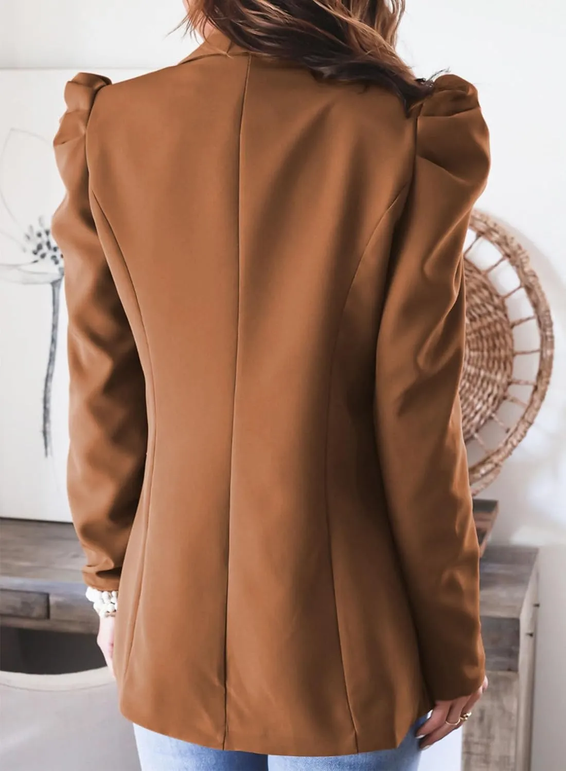 KIRUNDO Women's 2025 Spring Fall Casual Blazers Puff Sleeve Lapel Open Front Work Suit Office Blazer Jackets with Pockets