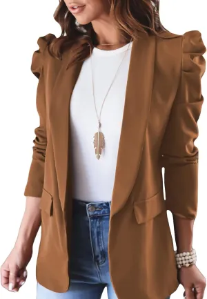 KIRUNDO Women's 2025 Spring Fall Casual Blazers Puff Sleeve Lapel Open Front Work Suit Office Blazer Jackets with Pockets