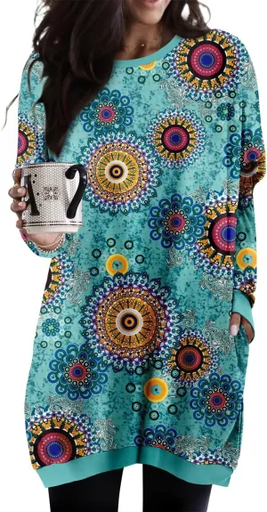 KISSMODA Women's Long Sleeve Tunic Tops Fall for Leggings Casual Long Tunics with Pockets T Shirts Loose S-3XL