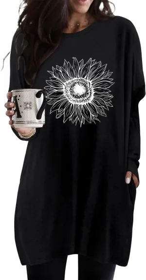 KISSMODA Women's Long Sleeve Tunic Tops Fall for Leggings Casual Long Tunics with Pockets T Shirts Loose S-3XL
