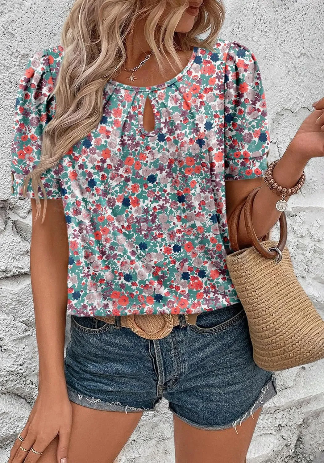 KISSMODA Womens Tops Short Sleeve Plus Size Tunic Top Casual Shirt O-neck Boho Blouse Summer Basic Tunics Tops for Woman