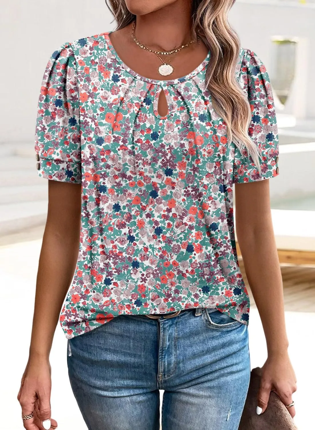 KISSMODA Womens Tops Short Sleeve Plus Size Tunic Top Casual Shirt O-neck Boho Blouse Summer Basic Tunics Tops for Woman