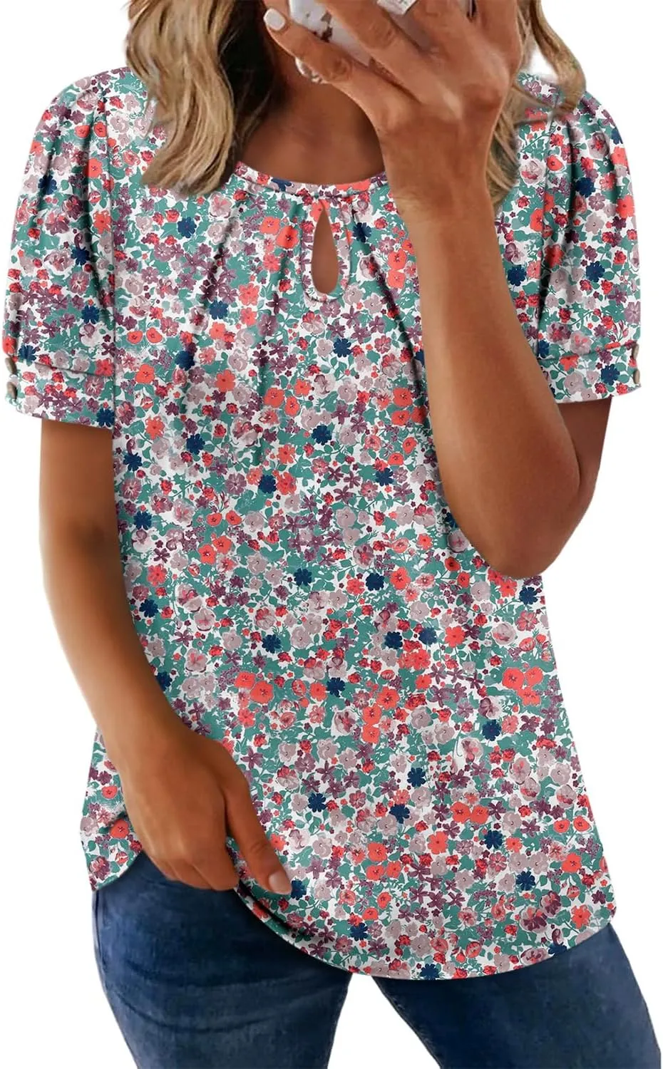 KISSMODA Womens Tops Short Sleeve Plus Size Tunic Top Casual Shirt O-neck Boho Blouse Summer Basic Tunics Tops for Woman