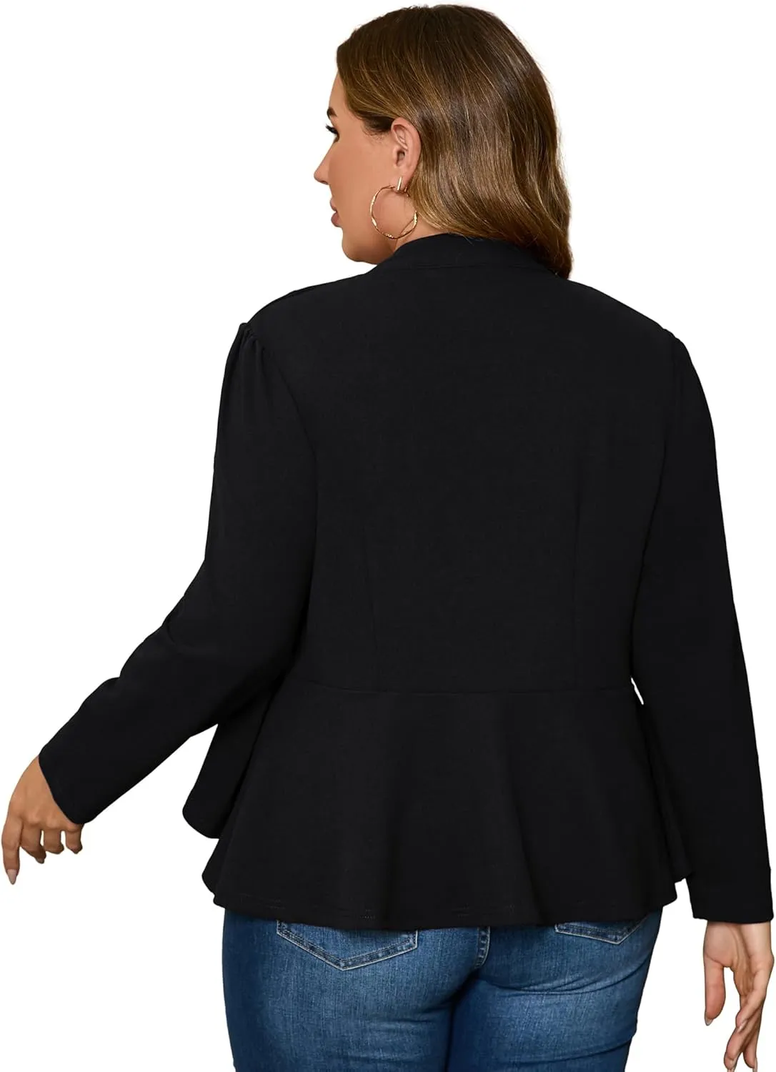 KOJOOIN Women's Plus Size Blazer Open Front Long Sleeve Ruffle Hem Oversized Coat Business Casual Suit Jacket