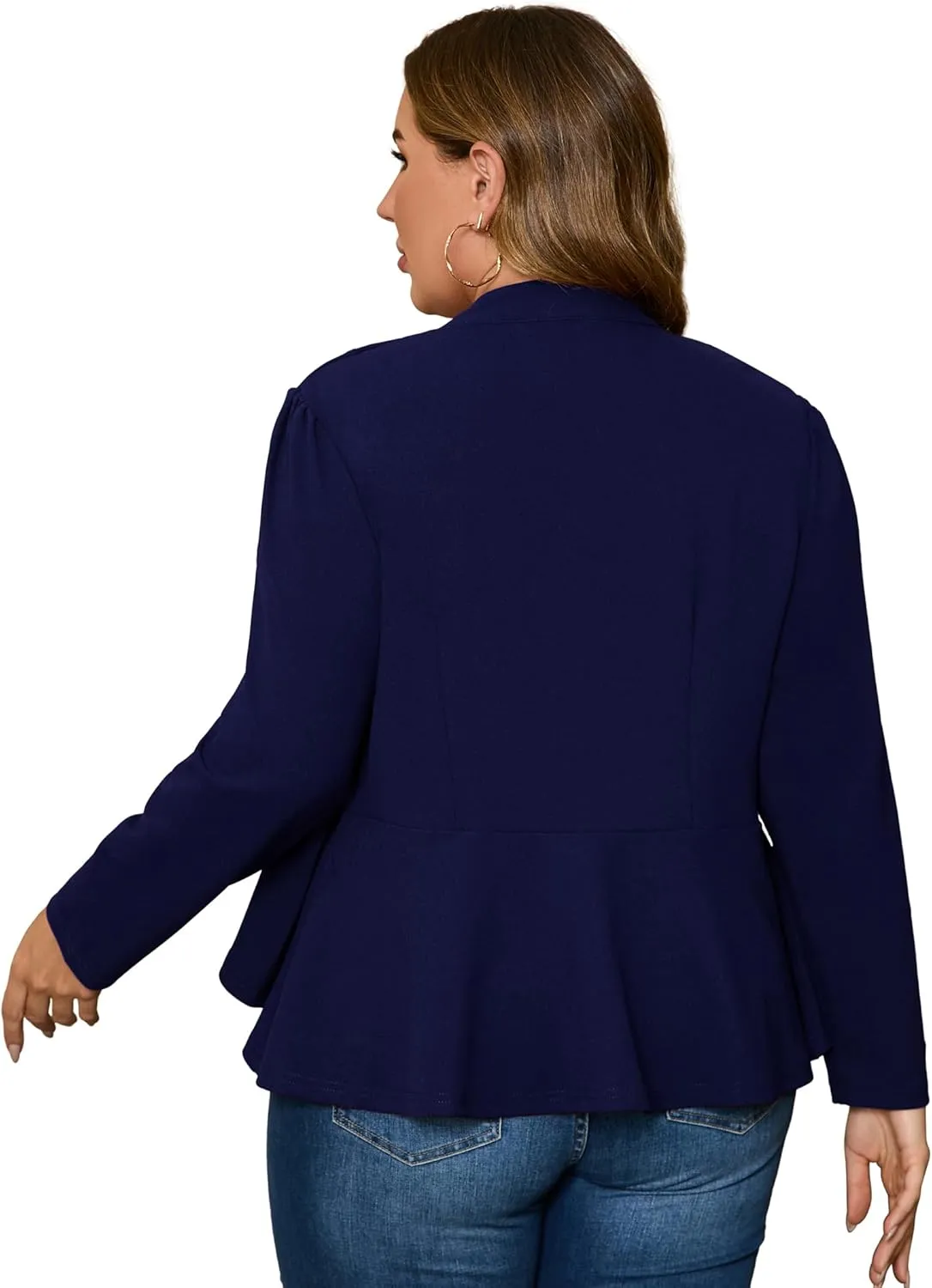 KOJOOIN Women's Plus Size Blazer Open Front Long Sleeve Ruffle Hem Oversized Coat Business Casual Suit Jacket