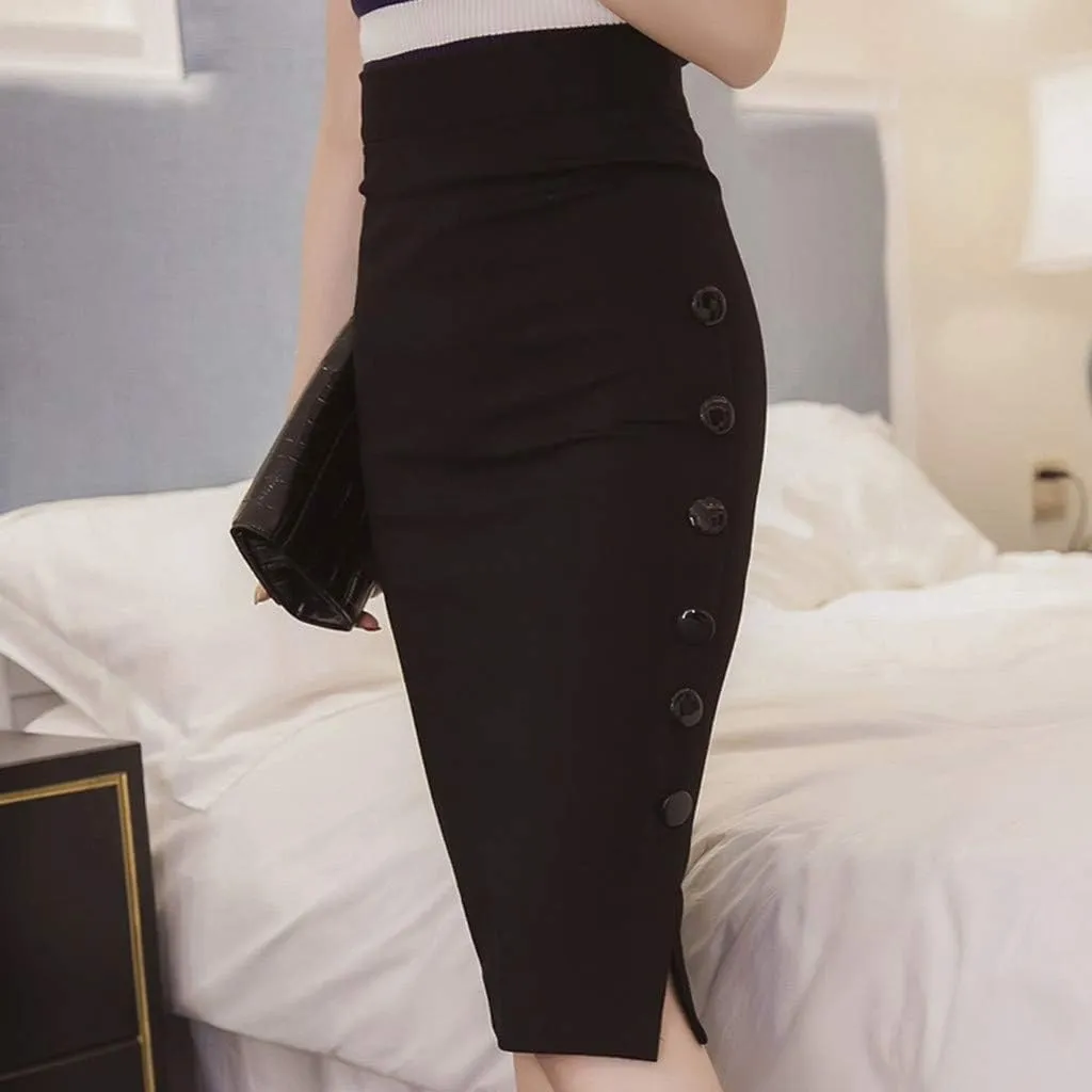 Ladies Sexy Hip Skirt Hight Waist Slim Slit Button Solid Color Maxi Skirts 2025 Clothes
